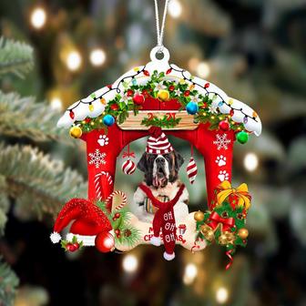 Ornament- St Bernard-Christmas House Two Sided Ornament, Happy Christmas Ornament, Car Ornament - Thegiftio UK