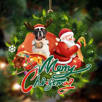 Ornament- St Bernard-Santa & dog Hanging Ornament, Happy Christmas Ornament, Car Ornament - Thegiftio UK