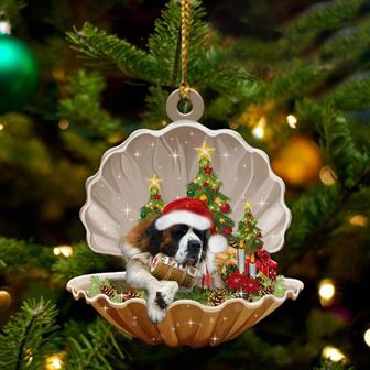 Ornament- St Bernard-Sleeping Pearl in Christmas Two Sided Ornament, Happy Christmas Ornament, Car Ornament - Thegiftio UK