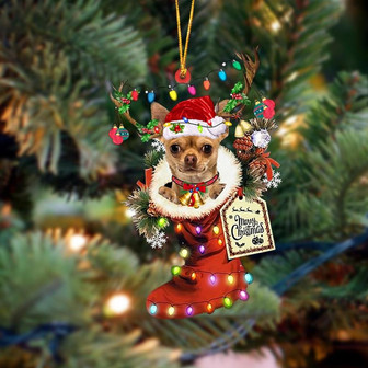 Ornament- TAN Chihuahua 1-Xmas Boot-Two Sided Ornament, Happy Christmas Ornament, Car Ornament - Thegiftio UK