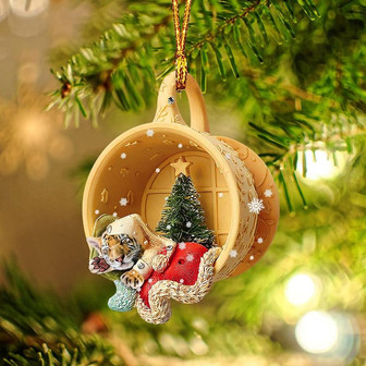 Ornament- Tiger Sleeping in a tiny cup Christmas Holiday-Two Sided Ornament, Christmas Ornament, Car Ornament - Thegiftio UK