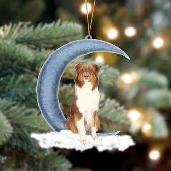 Ornament- Tri Red Aussie 02 Sits On The Moon Hanging Ornament Dog Ornament, Car Ornament, Christmas Ornament - Thegiftio UK