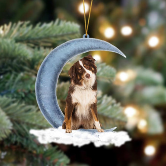 Ornament- Tri Red Aussie Sits On The Moon Hanging Ornament Dog Ornament, Car Ornament, Christmas Ornament - Thegiftio UK