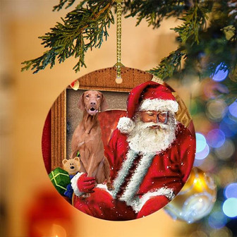 Ornament- Vizsla With Santa Christmas Ornament, Happy Christmas Ornament, Car Ornament - Thegiftio UK