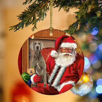 Ornament- Weimaraner With Santa Christmas Ornament, Happy Christmas Ornament, Car Ornament - Thegiftio UK
