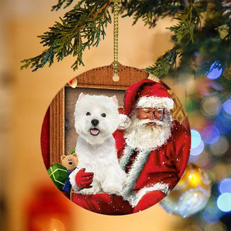 Ornament- West Highland White Terrier With Santa Christmas Ornament, Happy Christmas Ornament, Car Ornament - Thegiftio UK
