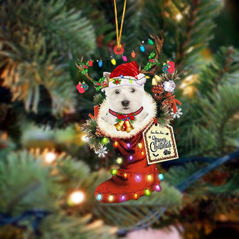 Ornament- West Highland White Terrier-Xmas Boot-Two Sided Ornament, Happy Christmas Ornament, Car Ornament - Thegiftio UK