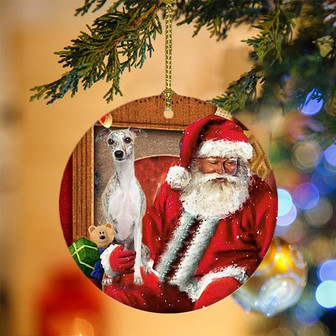 Ornament- Whippet With Santa Christmas Ornament, Happy Christmas Ornament, Car Ornament - Thegiftio UK