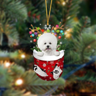 Ornament- WHITE Bichon Frise-In Christmas Pocket Two Sides Ornament, Happy Christmas Ornament, Car Ornament - Thegiftio UK