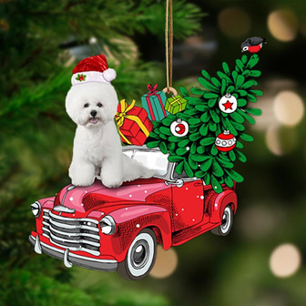 Ornament- WHITE Bichon Frise-Pine Truck Hanging Ornament, Happy Christmas Ornament, Car Ornament - Thegiftio UK