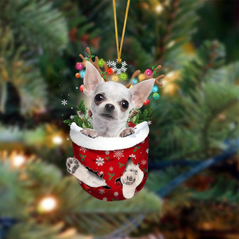 Ornament- WHITE Chihuahua-In Christmas Pocket Two Sides Ornament, Happy Christmas Ornament, Car Ornament - Thegiftio UK