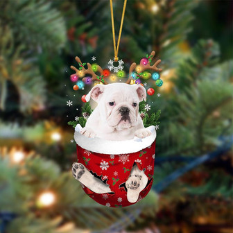 Ornament- WHITE English Bulldog-In Christmas Pocket Two Sides Ornament, Christmas Ornament, Car Ornament - Thegiftio UK