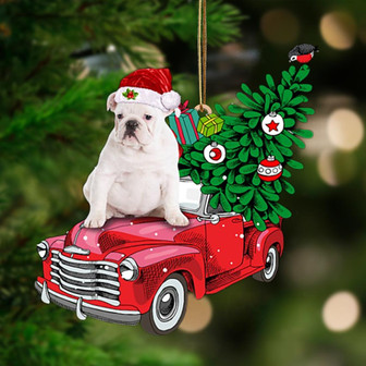 Ornament- WHITE English Bulldog-Pine Truck Hanging Ornament, Happy Christmas Ornament, Car Ornament - Thegiftio UK