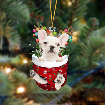 Ornament- WHITE French Bulldog-In Christmas Pocket Two Sides Ornament, Happy Christmas Ornament, Car Ornament - Thegiftio UK