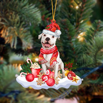 Ornament- WHITE Pitbull-Better Christmas Hanging Ornament, Happy Christmas Ornament, Car Ornament - Thegiftio UK