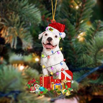 Ornament- WHITE Pitbull-Dog Be Christmas Tree Hanging Ornament, Happy Christmas Ornament, Car Ornament - Thegiftio UK