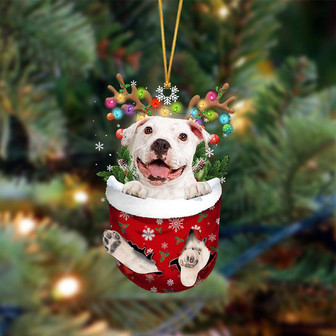 Ornament- WHITE Pitbulll-In Christmas Pocket Two Sides Ornament, Happy Christmas Ornament, Car Ornament - Thegiftio UK