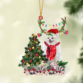 Ornament- WHITE Pomeranian-Christmas Tree Gift Hanging Ornament, Happy Christmas Ornament, Car Ornament - Thegiftio UK