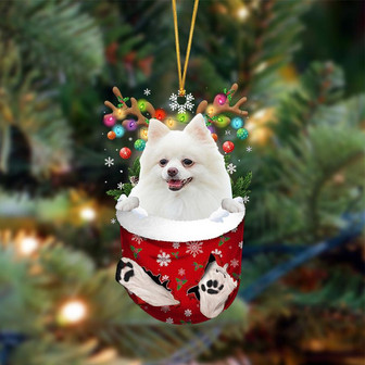 Ornament- WHITE Pomeranian-In Christmas Pocket Two Sides Ornament, Happy Christmas Ornament, Car Ornament - Thegiftio UK