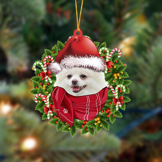 Ornament- WHITE Pomeranian-Xmas Bandana Hanging Ornament, Happy Christmas Ornament, Car Ornament - Thegiftio UK