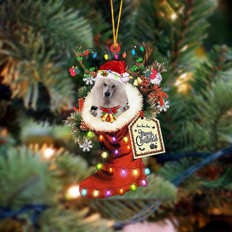 Ornament- WHITE Standard Poodle-Xmas Boot-Two Sided Ornament, Happy Christmas Ornament, Car Ornament - Thegiftio UK