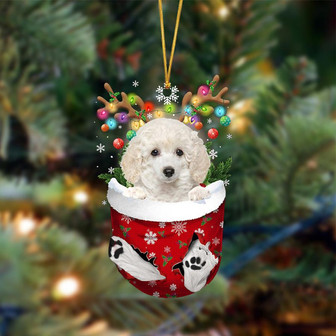 Ornament- WHITE Toy Poodle-In Christmas Pocket Two Sides Ornament, Happy Christmas Ornament, Car Ornament - Thegiftio UK
