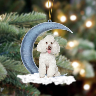 Ornament- White Toy Poodle Sits On The Moon Hanging Ornament Dog Ornament, Car Ornament, Christmas Ornament - Thegiftio UK