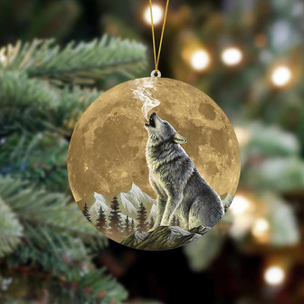 Ornament- Wolf 2 Sits On The Moon Hanging Ornament Dog Ornament, Car Ornament, Christmas Ornament - Thegiftio