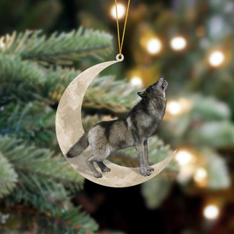 Ornament- Wolf Howling On The Moon Hanging Ornament Dog Ornament, Car Ornament, Christmas Ornament - Thegiftio