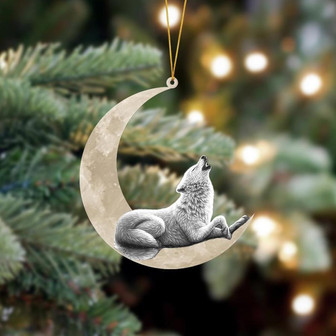 Ornament- Wolf Sits On The Moon Hanging Ornament Dog Ornament, Car Ornament, Christmas Ornament - Thegiftio