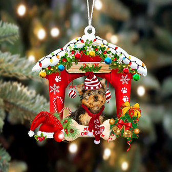 Ornament- Yorkshire Terrier 2-Christmas House Two Sided Ornament, Happy Christmas Ornament, Car Ornament - Thegiftio UK