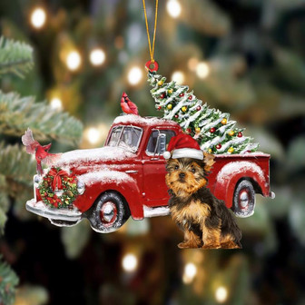 Ornament- Yorkshire Terrier-Cardinal & Truck Two Sided Ornament, Happy Christmas Ornament, Car Ornament - Thegiftio UK