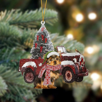Ornament- Yorkshire Terrier-Christmas Truck Two Sided Ornament, Happy Christmas Ornament, Car Ornament - Thegiftio UK
