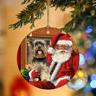 Ornament- Yorkshire Terrier With Santa Christmas Ornament, Happy Christmas Ornament, Car Ornament - Thegiftio UK