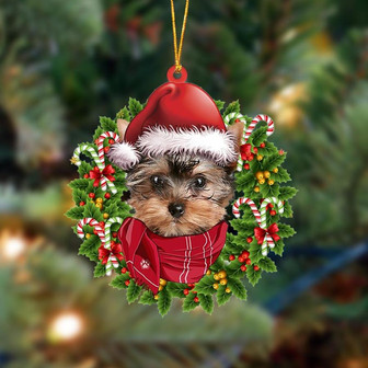 Ornament- Yorkshire Terrier-Xmas Bandana Hanging Ornament, Happy Christmas Ornament, Car Ornament - Thegiftio UK