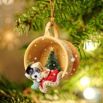 Parson Russell Terrier Sleeping in a tiny cup Christmas Holiday-Two Sided Ornament, Christmas Ornament - Thegiftio UK