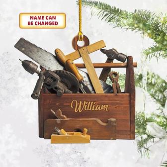 Personalized Carpenter Tool Box With Name Shaped Ornament - Two Sided Ornament - Thegiftio UK