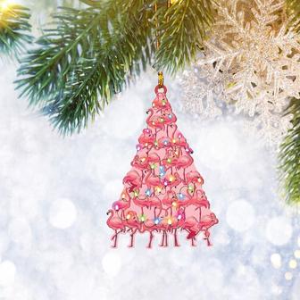 Pink Flamingo Christmas Pine Tree Flat Ornament, Animal Lover Gifts, Christmas Tree Ornament, Home Decor - Thegiftio UK