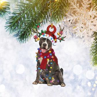 Pitbull With Christmas Light Reindeer Ornament, Dog Pet Lover Gifts, Christmas Tree Ornament, Home Decor - Thegiftio UK