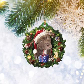Pitbull Christmas Wreath Flat 2D Ornament, Dog Pet Lover Gifts, Christmas Tree Ornament, Home Decor Plastic Ornament - Thegiftio UK