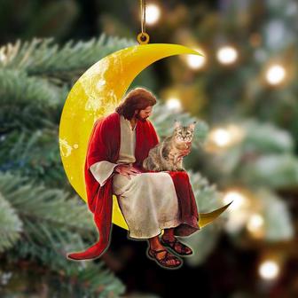 Pixie Bob And Jesus Sitting On The Moon Hanging Ornament Dog Ornament, Car Ornament, Christmas Ornament - Thegiftio UK