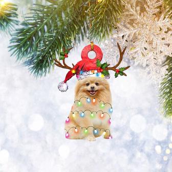 Pomeranian Reindeer Flat 2D Christmas Ornament, Dog Pet Lover Gift, Christmas Tree Ornament, Home Decor Plastic Ornament - Thegiftio UK