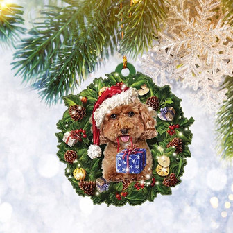 Poodle Christmas Wreath Flat 2D Ornament, Dog Pet Lover Gifts, Christmas Tree Ornament, Home Decor Plastic Ornament - Thegiftio UK