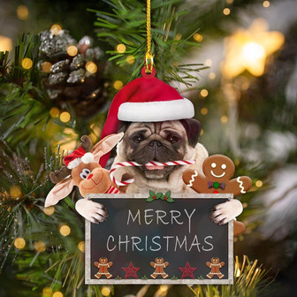 Pug - Merry Christmas Board Shape Ornament - Thegiftio UK