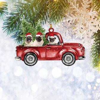 Pug Red Truck Flat 2D Christmas Ornament, Pet Dog Lover Gifts, Christmas Tree Ornament, Home Decor Plastic Ornament - Thegiftio UK