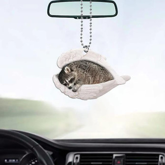 Raccoon Car Ornament, Raccoon Sleeping Angel Wings Ornament, Raccoon Christmas Ornament - Thegiftio UK