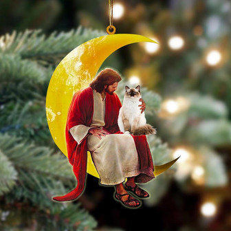 Ragdoll And Jesus Sitting On The Moon Hanging Ornament Dog Ornament, Car Ornament, Christmas Ornament - Thegiftio UK
