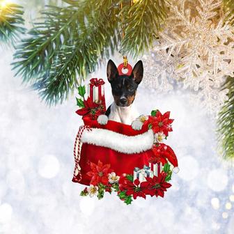 Rat Terrier Santa Gift Bag Flat 2D Ornament, Dog Pet Lover Gifts, Christmas Tree Ornament, Home Decor Plastic Ornament - Thegiftio UK