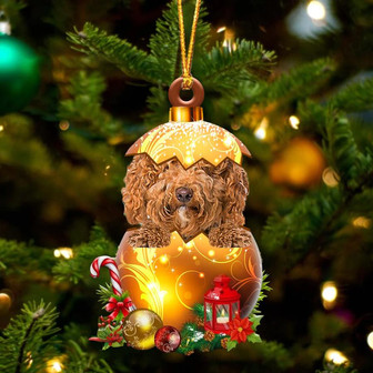 RED Labradoodle In Golden Egg Christmas Ornament - Thegiftio UK