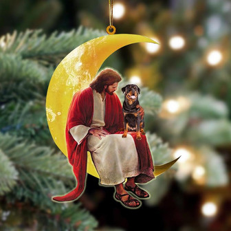 Rottweiler And Jesus Sitting On The Moon Hanging Ornament Dog Ornament, Car Ornament, Christmas Ornament - Thegiftio UK